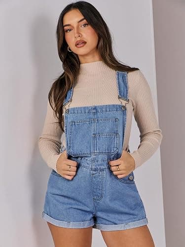 ANRABESS Overalls for Women Denim Shorts Overalls 2026 Summer Casual Loose Fit Adjustable Rompers Jean jumpsuit Bib Shortalls thumbnail 7