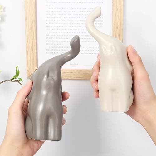 QINJIEJIE Elephant Statue Elephant Figurines Loving Gifts for Women Couples Ivory Wedding Anniversary Modern Ceramic Elephants Sculpture Lucky Elephants Ornament in Love thumbnail 8