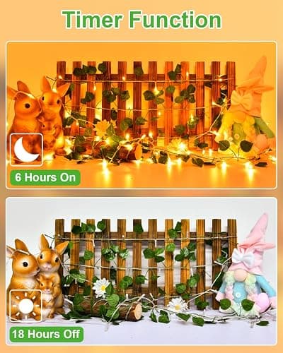 Dalugo Ivy Battery Fairy Lights, 2M 20LED Warm White Battery Operated Vine Fairy Lights with 6h Timer, IP65 Waterproof Artificial Ivy Leaf Garland with String Lights for Garden,Wedding,Home Wall Decor thumbnail 3