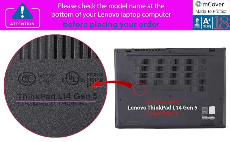mCover case ONLY Compatible for 2024-2025 14" Lenovo ThinkPad L14 Gen 5/6 Series Windows Notebook Computers(NOT Fitting Any Other Lenovo Models)- Black thumbnail 4
