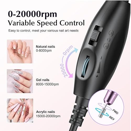 COSLUS Electric Nail Drill File Professional: for Acrylic Gel Dip Powder Nails Portable Nail Machine Kit Manicure Pedicure Tools Polishing Set with Nail Drill Bits Sanding Bands thumbnail 9