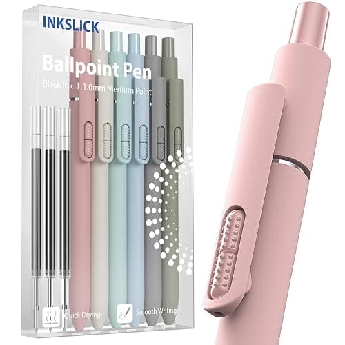 InkSlick 9 Pack Black Ballpoint Pens - 1.0mm Medium Point Smooth Writing Black Ink Ball Point Pens Long Lasting Retractable Fidget Pens for Adults, Men, Women, School, Office (6 Pens & 3 Refills) - Image 1