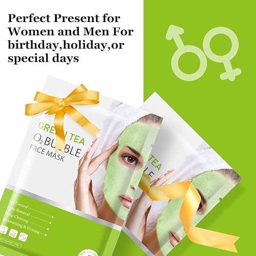 IREV 10 Pack Green Tea O2 Bubble Face Masks Sheet, Bubble Facial Mask, Foaming Face Mask, Purifying Facial Mask for Acne and Pores, Moisturizing Spa Face Masks Skincare, Brightening Beauty Masks thumbnail 7