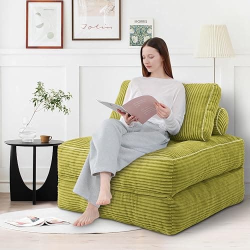 SIMFLAG Folding Sofa Bed, Convertible Sleeper Chair with Pillow & Handle, Foldable Mattress Futon Chair Bed Lounge with Back Support, Comfy Floor Sofa for Living Room Bedroom, DarkGreen, Single thumbnail 3