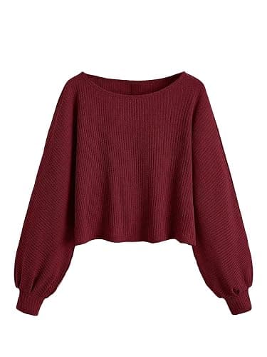 SweatyRocks Women's Casual Crewneck Raglan Long Sleeve Ribbed Knit Crop Top Cropped Sweater - Image 1