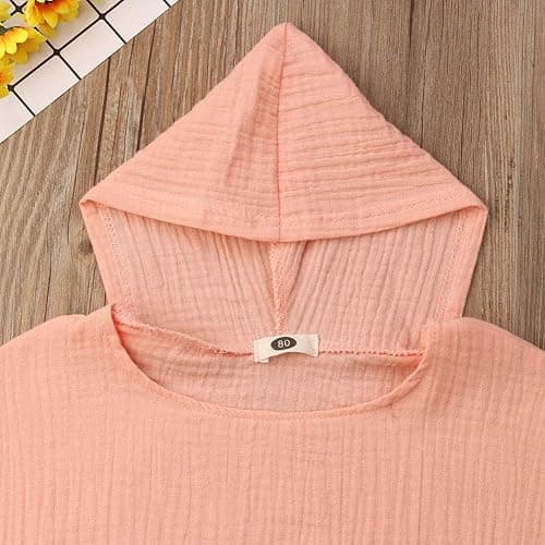 KMBANGI Toddler Kids Baby Girls Boys Summer Clothes Hooded Swim Suit Cover Ups with Pom Poms Cotton Cloak - 1-2T - Pink thumbnail 6