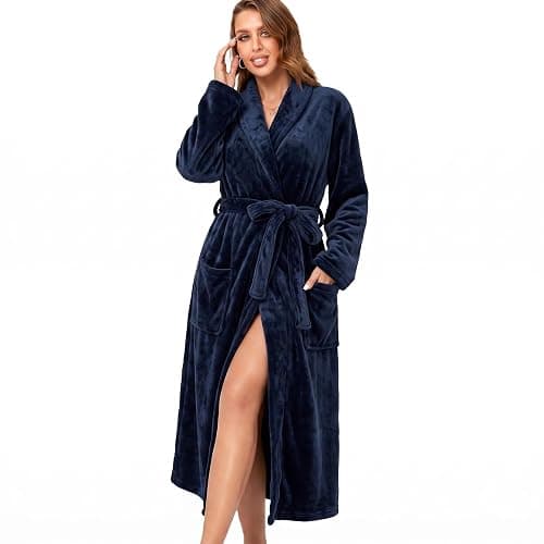 RONGTAI Womens Bathrobe Ladies Fleece Plush Warm Long Robes Fleece Nightgown Sleepwear - Image 1