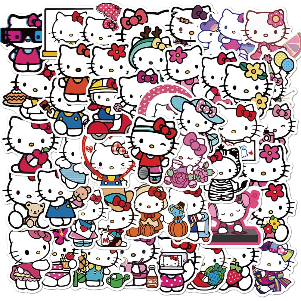 50Pcs Hello Kitty Stickers Pack Kitty White Theme Waterproof Sticker Decals for Laptop Water Bottle Skateboard Luggage Car Bumper Hello Kitty Stickers for Girls Kids Teens - White - Image 1