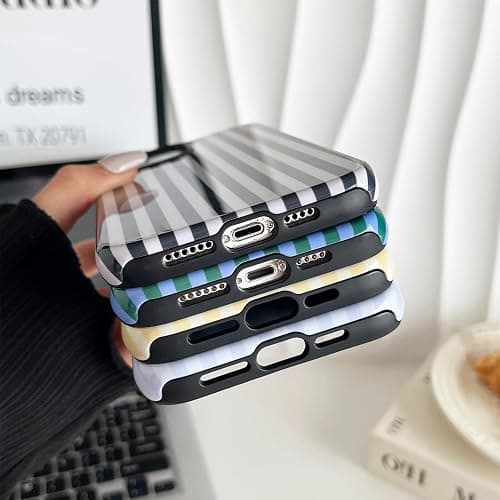 CHEDEMK Compatible with iPhone 14 Pro Max Case, Cute Fashion Aesthetic Striped Pattern Cover for Women, Shockproof Soft TPU and Hard PC Protective Phone Case for iPhone 14 Pro Max 6.7"- White thumbnail 7