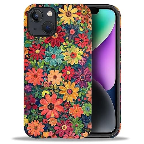 ZHEGAILIAN Case for iPhone 14 Plus,Colorful Red Flowers 2 in 1 Hard Shell + Silicone,Shockproof Bumper Drop Protective Compatible with iPhone 14 Plus - Image 1