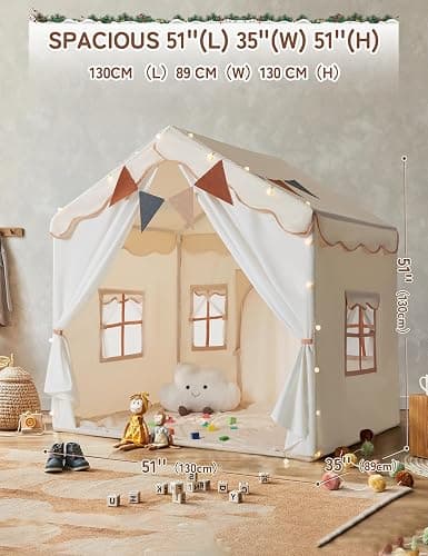 besrey Kids Tent, 2 in 1 Play Tents with Padded Mat and Lights, Large Playhouse for Kids with 2 Doors & 4 Windows, Kids Play Tent House Indoor & Outdoor, Toddler Tent for Girls Boys thumbnail 5