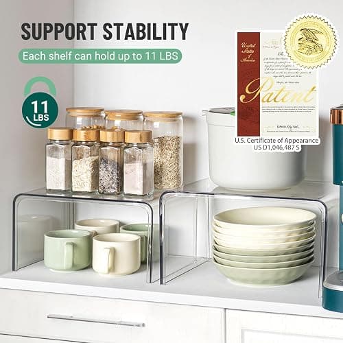 Clear Cabinet Organizer, Shelf Organizer Set of 2 for Kitchen Pantry Organizers and Storage, Display Cabinet Shelf Room Decor Countertop Desk Shelves, Patented Spice Organization for Cabinet thumbnail 6