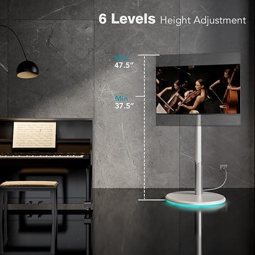 LLDEPLL Floor Mobile TV Stand with Power Outlet, Rolling TV Cart for 27-65 Inch OLED LED Monitors, 6 Levels of Height Adjustment, Ambient Lighting on The Bottom Wheels Holds up to 88lbs, 400x400mm thumbnail 3