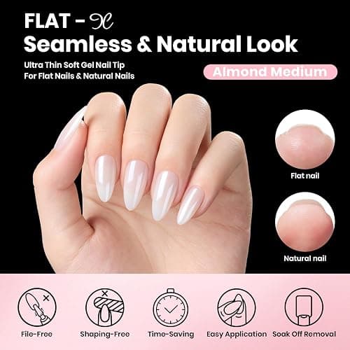Beetles Gel Nail Kit Flat-X, Almond Medium, 320pcs 16 Sizes Nail tips, with 15g Nail Glue Gel Hands-Free, 7.5ml Base Gel & Top Coat, Mini Lamp, for Acrylic Press On Nail, Extension DIY Set at Home thumbnail 3