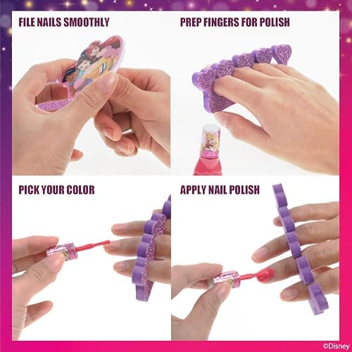 Disney Princess 15 Piece Water-Based Nail Polish with 3 Toe Spacers, Quick Dry, Peel Off, Gift Kit Set for Kids Girls, Ages 3 by Townley Girl thumbnail 3