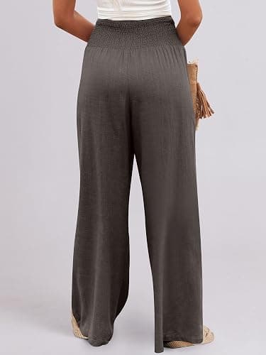 ANRABESS Women Linen Palazzo Pants Summer Boho Wide Leg High Waist Casual Lounge Pant 2026 Beach Travel Vacation Outfits thumbnail 8