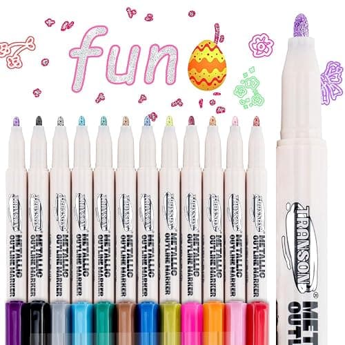 TRANSON 12pcs Outline Shimmering Markers with Metallic for Fun Art Drawing Craft DIY - Image 1