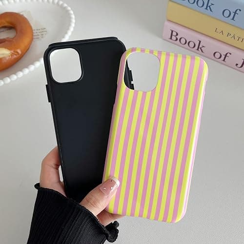Longlayss Compatible with iPhone 12/12 Pro Case Cute Striped Phone Case | Cute Aesthetic Stripes Phone Cover for Women Girl Shockproof Slim TPU and Hard PC Protective Cover (Hot Pink) thumbnail 3