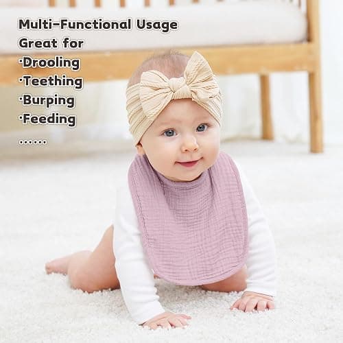Susurration Muslin Baby Drool Bibs 10Pack Soft Square Adjustable Bandana Bibs for Unisex Baby Girls & Boys thumbnail 3