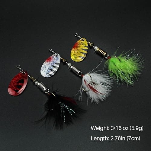 FouceClaus 10pcs Spinner Lures Baits with Tackle Box, Bass Trout Salmon Hard Metal Rooster Tail Fishing Lures Kit thumbnail 8