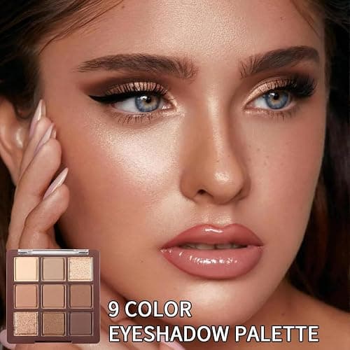 Brown Eyeshadow Palette - Matte Shimmer Glitter Neutral 9-Color Eye Shadow Palette,Highly Pigmented Natural Nude Eyeshadow Makeup Pallet (Chocolate Brown) thumbnail 4