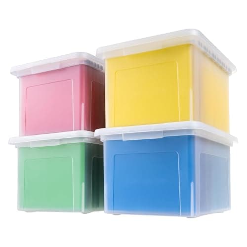 IRIS USA File Box, Plastic File Organizer with Lids for Letter/Legal File, Portable Document Box For Moving, Storage Bin with Durable and Secure Lid, Stackable Nestable BPA-Free, Clear 35 Qt. 4 Pack - Image 1