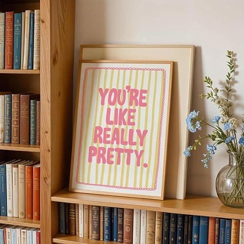 NATVVA You're Like Really Pretty Trendy Bathroom Wall Art Poster Yellow Pink Quote Prints Funky Canvas Painting For College Bathroom Dorm Room Decor Unframed thumbnail 3