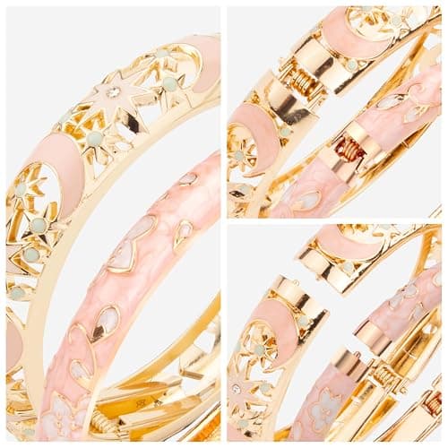 UJOY Womens Multi-colors Cloisonne Bracelet Gold Plated Flower Hollowed Enameled Hinged Cuff Bangles Jewelry Gift 88A10 thumbnail 4