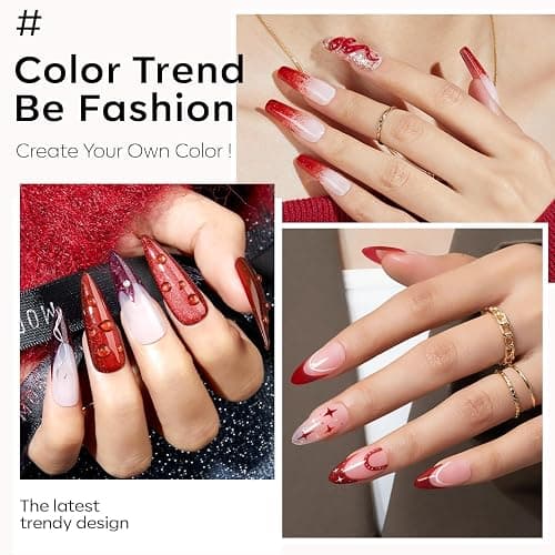 Modelones Gel Nail Polish 6 Colors Ruby Sparks Collection Popular Glitter Gel Polish Cat Eye Burgundy Red Sparkle Bloody Red Nail Polish Kit Art, DIY Home Salon Gifts for Women thumbnail 3