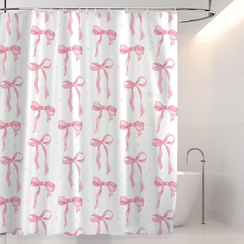 Cute Shower Curtain, Bow Pattern Waterproof Fabric Shower Curtain for Bathroom Decor, Aesthetic Modern Shower Curtains Sets with Hooks for Women Girls 72x72 Inches (Pink) thumbnail 7