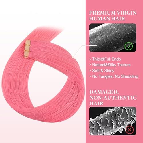 GOO GOO Tape in Hair Extensions Human Hair, Light Pink, 18inch 25g 10pcs, Colored Tape ins Human Hair Extensions, Silky&Soft Invisible Tape Ins, Hair Highlighted for Party thumbnail 4