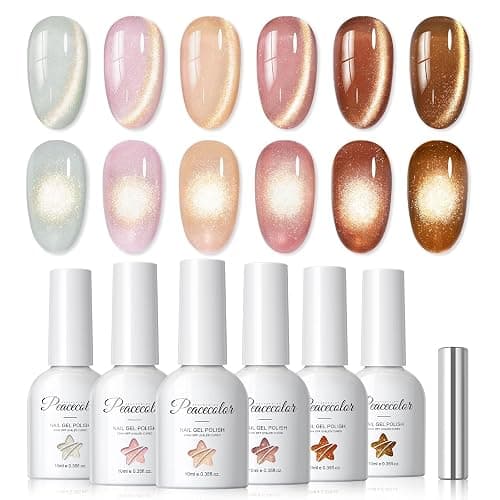 PEACECOLOR UV Nagellack Cat Eye UV Gel 10ML - 6 Farben Silber Rosa Nude Braun Gellack mit Magnet Cat Eye Nagellack Gel Nail Polish Soak Off Maniküre Nail Art Salon DIY - Image 1