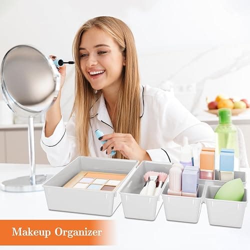 SpaceHacks 25 PCS Plastic Drawer Organizer Set, 4-Size Versatile Organizer Trays & storage Bins for Makeup, Jewelry, and Gadgets in Bathroom, Bedroom and Office, White thumbnail 2