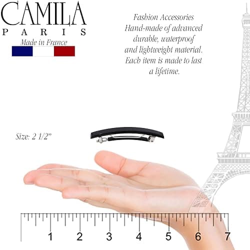Camila Paris AD2/2 French Hair Barrette Clip for Girls, Set of 2 Black Small Rubberized Metal Clasp Strong Hold Grip Hair Clips for Women, No Slip Styling Girls Hair Accessories, Made in France thumbnail 3