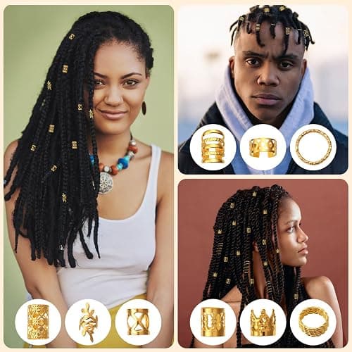 CPOXITI 220Pcs Hair Jewelry for Dreadlock, Metal Hair Charms for Women, Gold Braids Rings Cuffs Clips for Hair Braids, Loc Jewelry Dreadlock Accessories thumbnail 6