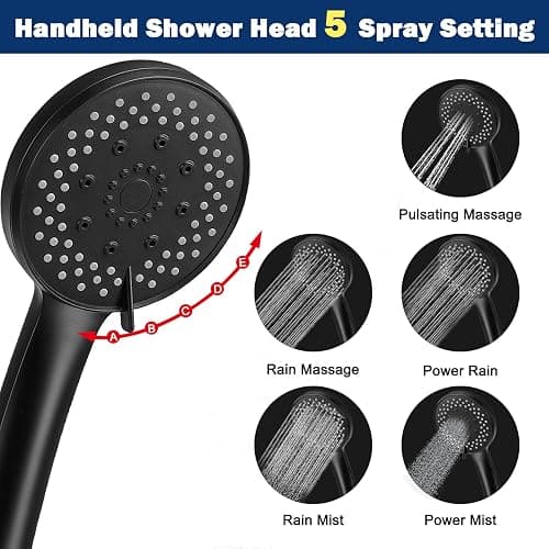 NearMoon Filtered Rain Shower Head, High Pressure 8″Square, and 5 settings Handheld Shower Filter Combo with Self-adhesive Holder/1.5M Hose -1 Replaceable Filter Cartridge (Matte Black) thumbnail 5