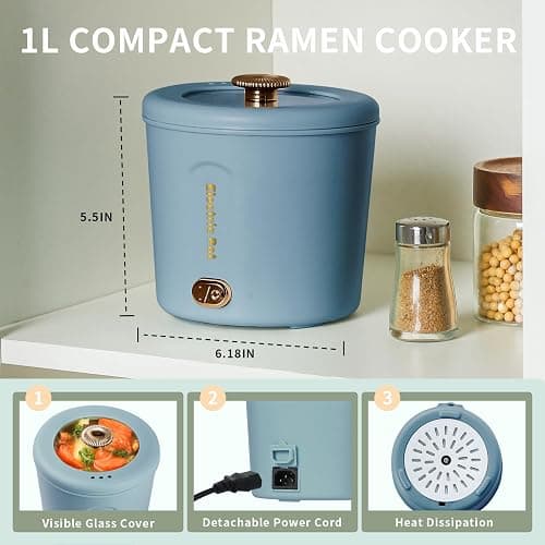 Zelarca Hot Pot Electric, 1L Mini Ramen Cooker, 450W Rapid Noodles Cooker, Multifunctional Electric Pot for Cooking Pasta, Soup, Portable Pots with Over-Heating Protection for Dorm, Office, Travel thumbnail 2