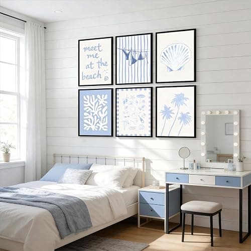 6Pcs Coastal Granddaughter Wall Art Blue Shell Bikini Wall Decor Starfish Palm Tree Poster Prints Artwork Meet Me At The Beach Preppy Aesthetic for Girly Room Dorm Apartment Home Decoration thumbnail 7