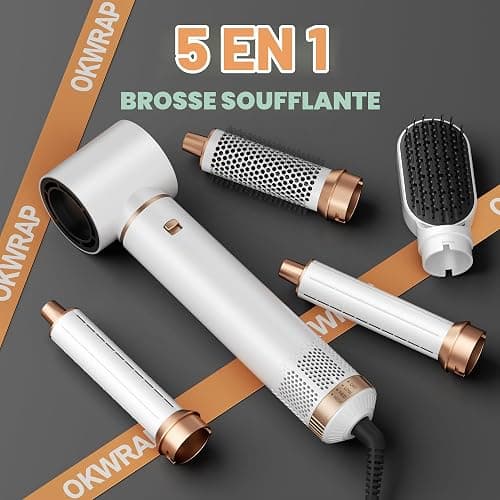 OKWRAP Airbrush 5 en 1 Air Styler 5 en 1 Air Brush Hair Styler Air Curler | Hair Styler avec Sèche Cheveux, Boucleur Automatique, Brushing Brosse Soufflante, Brosse Lissante pour Sécher, Boucler Lisser thumbnail 2