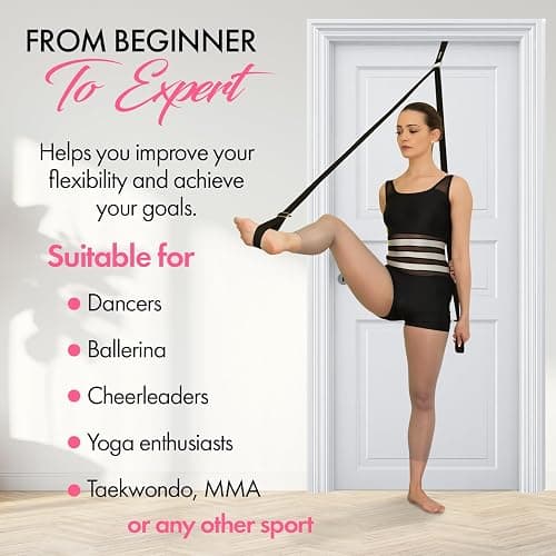 Stretching Strap With Door Anchor - Stretching Equipment to Improve Legs Flexibility - Splits Trainer For Home Ideal In Ballet, Dance, Cheerleading, Taekwondo, Yoga, Pole Dancing & Gymnastics - Black thumbnail 4