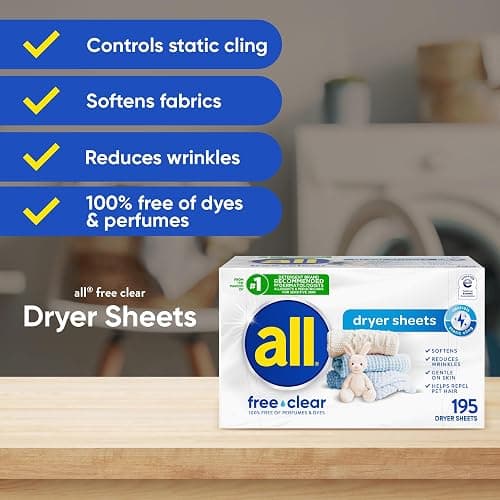 all Fabric Softener Dryer Sheets for Sensitive Skin, Free Clear, 195 Count thumbnail 2
