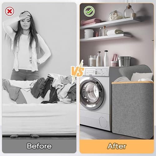 BALEINE Laundry Hamper with Lid, Tall Laundry Baskets with Bamboo Pull Handles, Large Laundry Bin with Internal Support (36 Gal/140L, Black) thumbnail 7