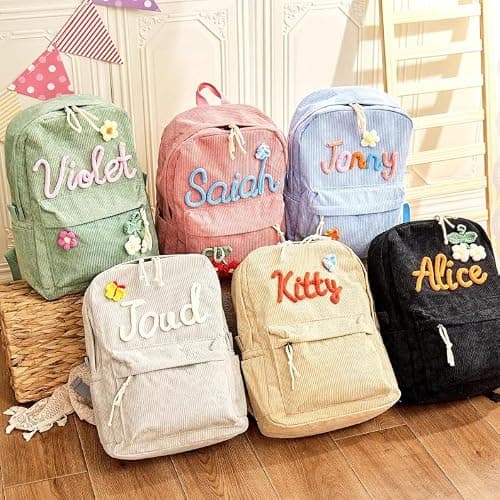 Personalized Backpack for Girls/Boys, Custom Corduroy School Bag with Cotton Rope Embroidery Name, Back to School Bag Gifts for Kids, Children Birthday/Christmas Gift thumbnail 5