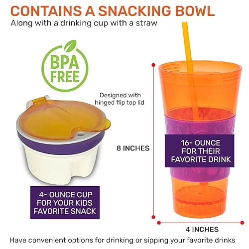 EXULTIMATE 2 in 1 Snack Drink Cup Kids Spill Proof Tumbler Plastic Straw Lid Locks 16 Oz thumbnail 2