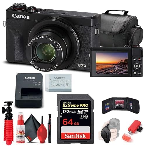 Canon PowerShot G7 X Mark III Digital Camera (Black) (3637C001) + 64GB Memory Card + Card Reader + Deluxe Soft Bag + Flex Tripod + Hand Strap + Memory Wallet + Cleaning Kit (Renewed) - Image 1