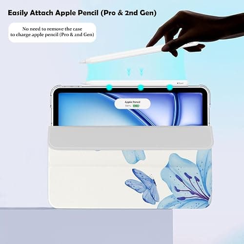 Lovmooful for iPad Air 2/5/4 11"/10.9" Case Cute Flower Floral-Blue Lily | for iPad Air 4/5 10.9" / Air 6 M2 11",TPU Pencil Holder,Trifold Stand Protective,for Girls Women Girly thumbnail 6