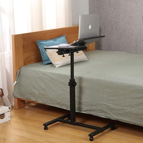 TigerDad Overbed Bedside Desk Mobile Rolling Laptop Stand Tilting Overbed Table with Wheels Height Adjustable Tray Table for Laptop Bed Sofa Side Table (Black) thumbnail 9