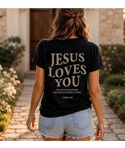 Jesus Shirts for Women Christian Jesus Loves You T Shirt Faith Religious Bible Verse Graphic Tee Tops thumbnail 4