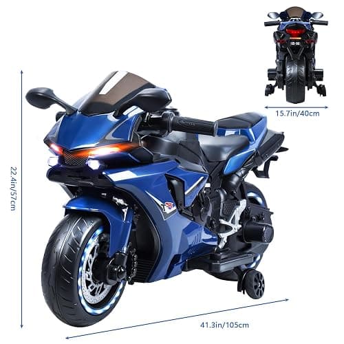 12V Electric Motorcycle for Kids, Kids' Electric Dirt Bike with Training Wheels, Motorcycle for 3-8 Year Olds,Bikes for with LED Lights, Up to 9 MPH thumbnail 3