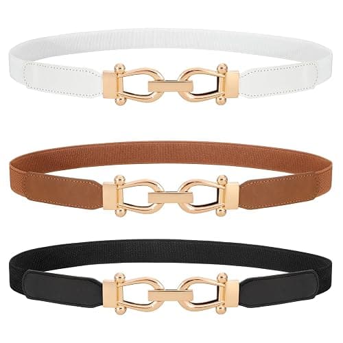 WERFORU 3 Pack Women Skinny Elastic Waist Belt Gold Buckle Stretchy Thin Belt for Jeans Dress - Image 1